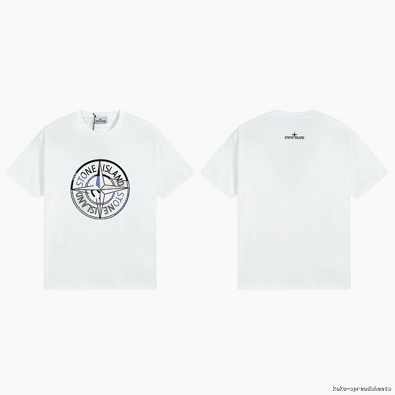 Stone Island Compass Print Street Style White T-shirt
