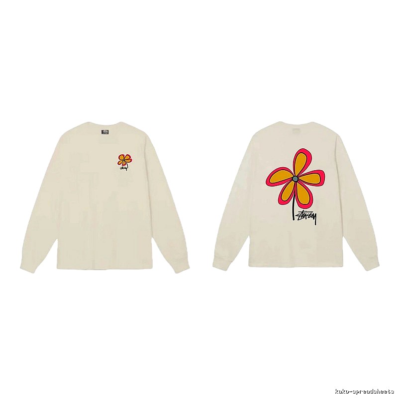 Stussy Flower Series trendy brand beige long-sleeved shirt