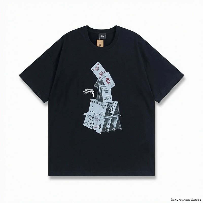 Stussy playing card series trendy black T-shirt