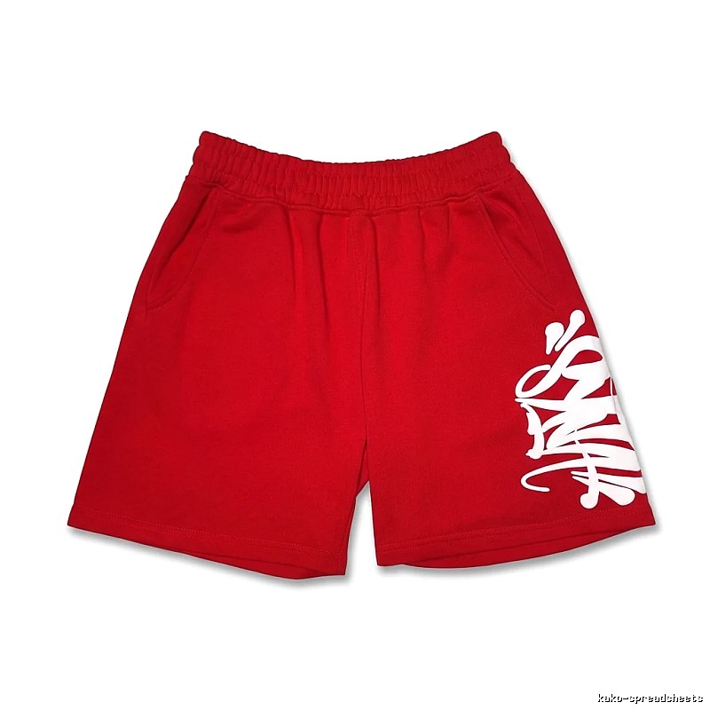 SynaWorld graffiti-style red shorts