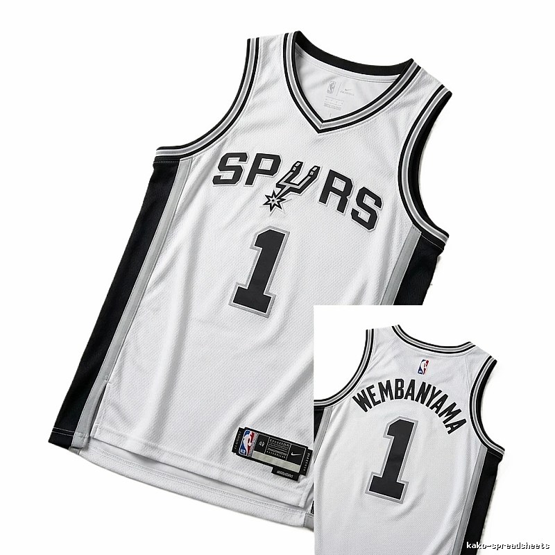 The white and black basketball uniform of Spurs' Wembanyama