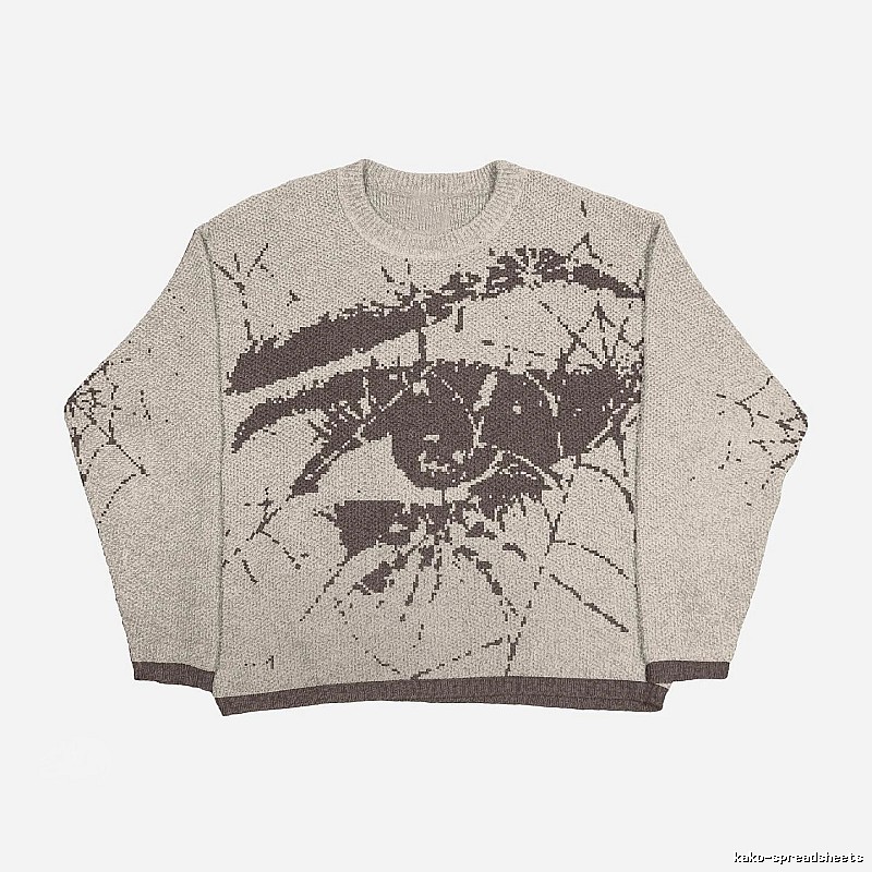Urban Anime graphic sweater Black Knit Top with Statement Pattern