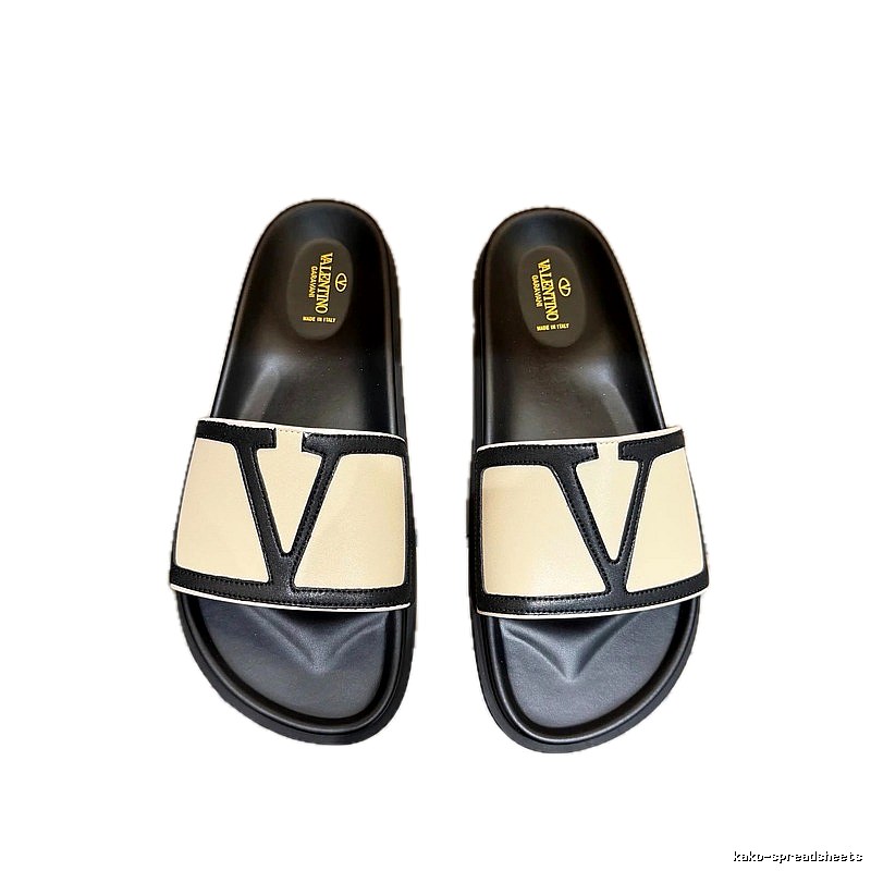 Valentino Big V Light Luxury Style Beige and Black Color-block Slide Sandals