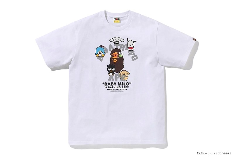 White short-sleeved shirt with Bape cartoon prints