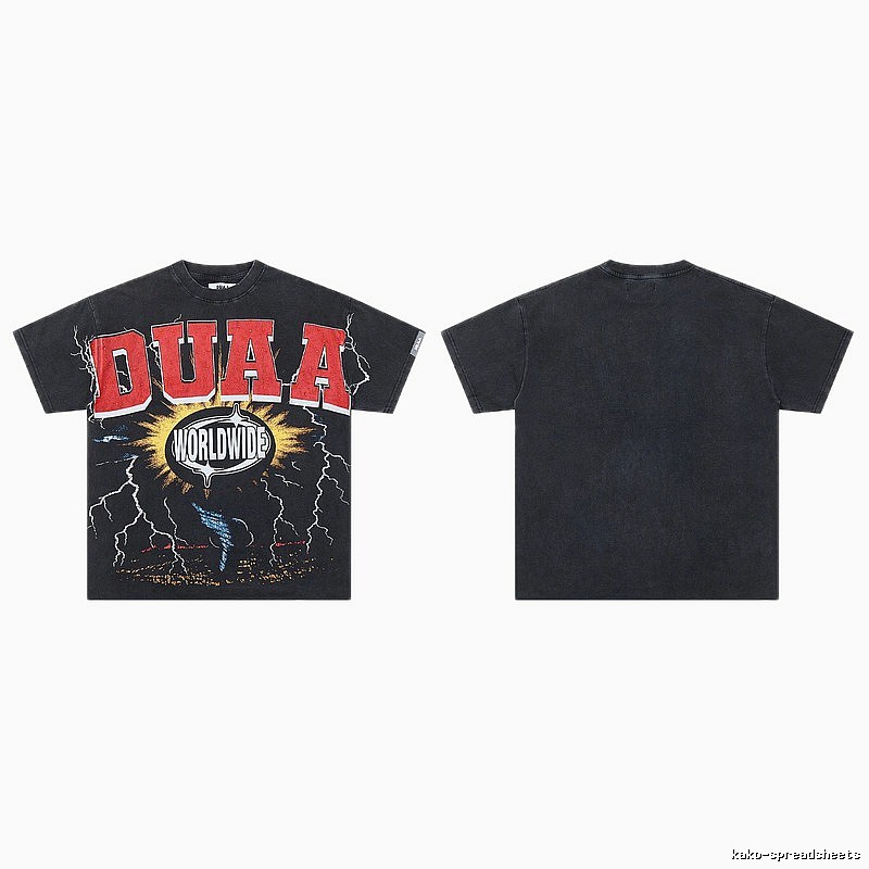 DUAA Lightning American Street Style Distressed Black T-shirt