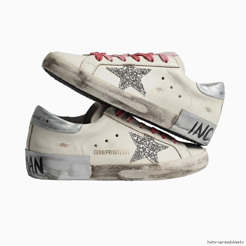 Golden Goose Dirty Sneakers in Silver and White Retro Style