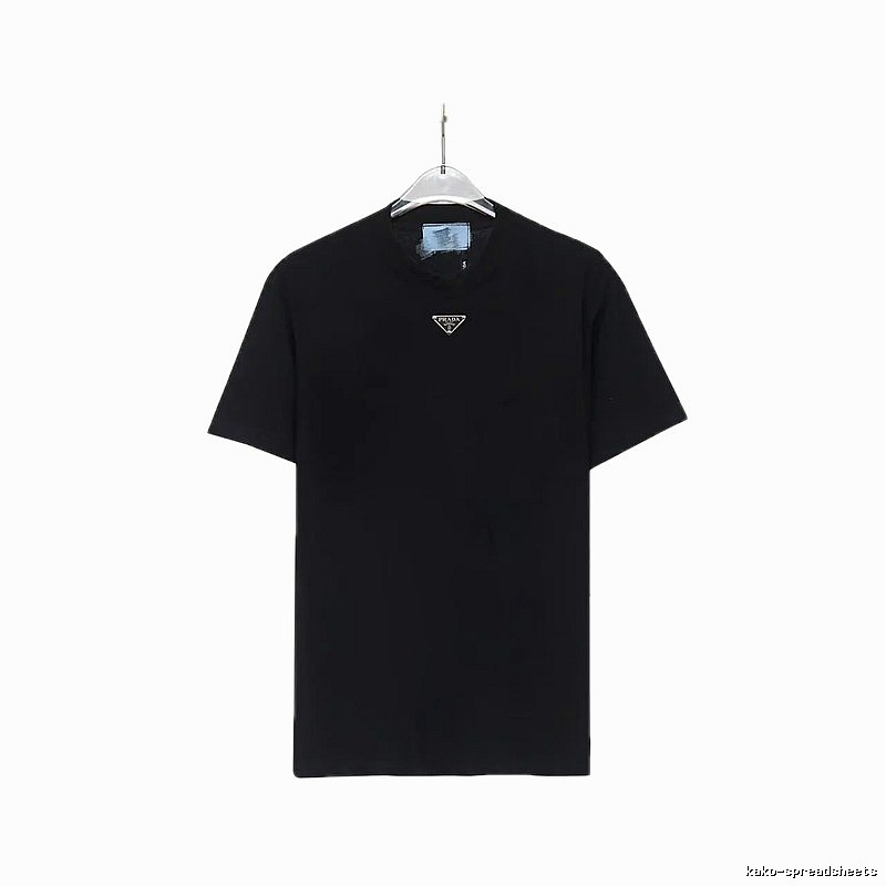 Prada Triangular Logo Minimalist Style Black Short-sleeve T-shirt