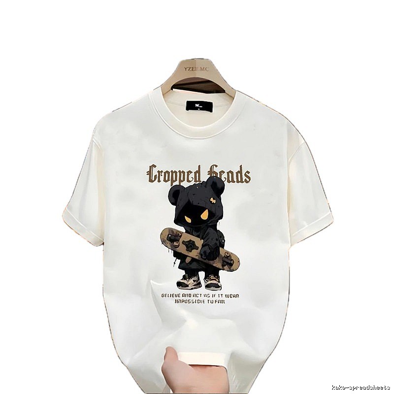 YZEEMC Bear Print Dark Style Off-white T-shirt